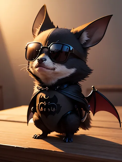 Little bat wearing sunglasses , Nice 3D rendering, , ,Naughty, Beautiful and detailed digital art, , Stylized 3D rendering, 3D rendering character art 8k, , Anime style 3D, Super detailed rendering