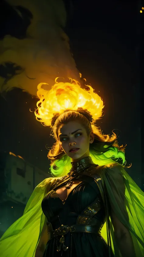 1 girl, upper body, single focus, enigmatic beauty, uranium-inspired attire, glowing green gown reminiscent of radioactive glow,...