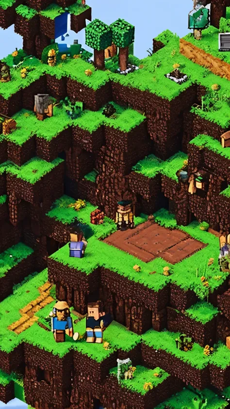 Criar uma arte com os personagens do Minecraft, deve ser bem colorida, entusiasmada, passe felicidade