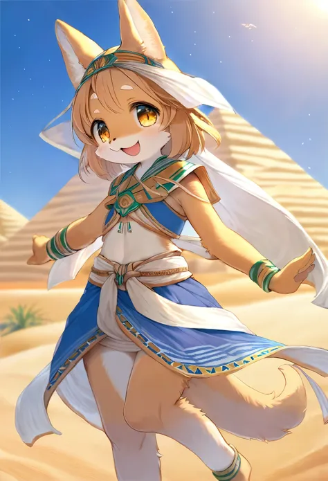 top quality, best quality, High-quality illustrations, masterpiece, super high resolution, detailed background, detailed background, desert, sand dunes, pyramid, Traditional costumes, 1girl, Natural subject pose,  Happy, joyful, absurdres(highly detailed b...