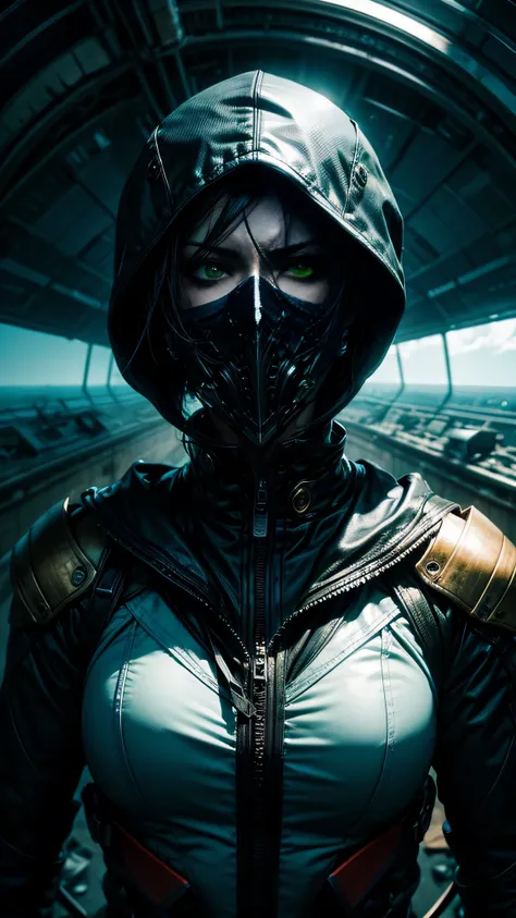 suffocating agoraphobia, upper body, single focus, enigmatic beauty, agoraphobia-inspired attire, suffocating mask, (overwhelmin...