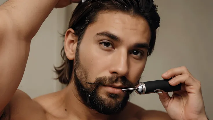 Man using derma roller on his beard