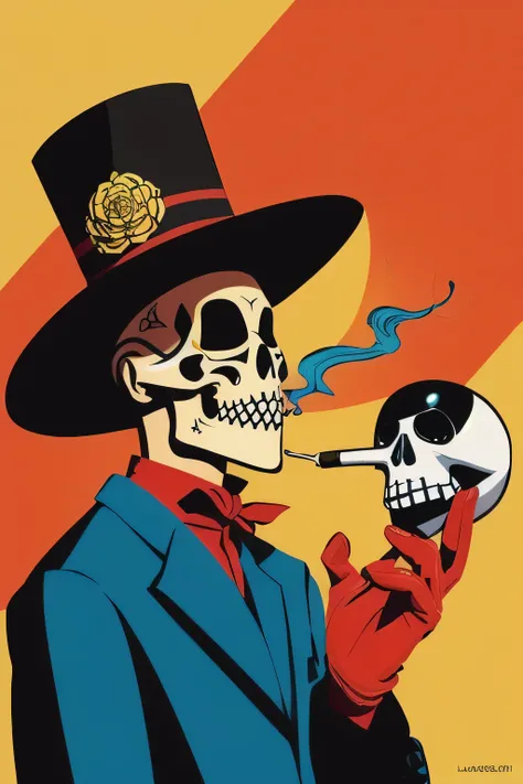 Grim fandango, Manny calavera, mexicain folklor, style couleur, cigarette, dessin, croquis, minimalist stylized, lucasart, 