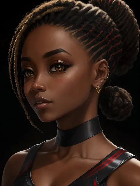 obra-prima, melhor qualidade, ultra-detalhado, 8K, luz detalhada, sombra detalhada, RAW, (pele detalhada), (realista: 1.2), 1 Mulher negra (afrodescendente), natural da africana, pele negra, sensual, pele refinada, rosto, unhas, cabelos encaracolados, olha...