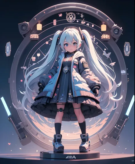 (masterpiece、最high quality、最high quality、official art、beautiful beautiful:1.2)、(1 girl:1.3)Hatsune Miku、twin tails,big breasts,((full body esbian))1 girl，stand position，full body esbian，I can see the whole body, alone,Telepathic Woman, Machine body, cyber ...