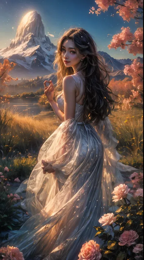 (best quality,4k,8k,highres,masterpiece:1.2),ultra-detailed,(realistic,photorealistic,photo-realistic:1.37),beautiful girl,gazing at the sunrise,sun rising in the east,enchanting warm dawn,golden-pink hues,freshness and transparency,illustration,dreamy sce...