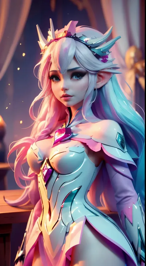 elfgirl (rose quartz su-elsa frozen disney tinker waifu mezclando modelos .) (ultra fusion of white and pink hair) highly detail...