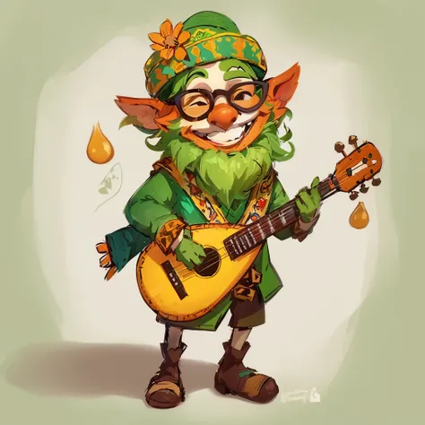 Heres another PFP description, this time for a kind and cheery character:

Your profile picture features you as a bright and cheerful bard, strumming a lute and singing merrily. Youre wearing colorful clothing in shades of green, yellow, and orange, with w...