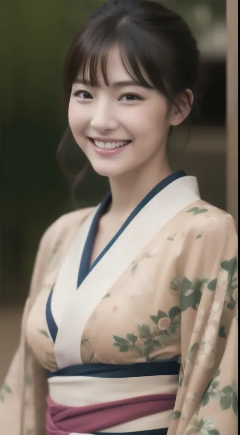 charming face of hostess、Floral Japan kimono、hiquality、A hyper-realistic、healthy、Smiling expression、Slender perfect figure、Japan Beauties、 perfect eyes beautiful skin、The upper part of the body、High-end cabaret club