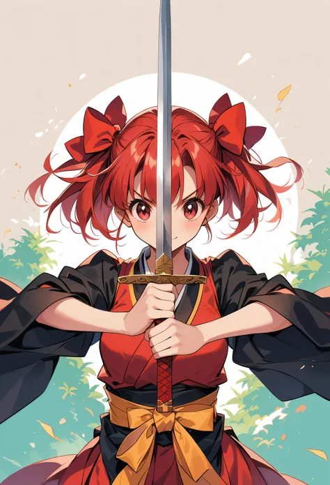 rumiko takahashi,sword in both hands，sword focus