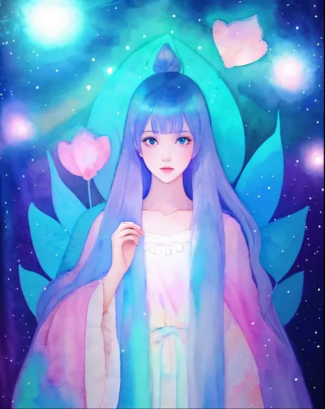 perfectly structured, (watercolor), digital illustration, anime style, the mysterious princess of darkness, highly detailed, volumetric lighting, kawaii pastel colors, dynamic composition, sharp and crisp image, (delicate, sublime:1.2), beautiful beyond wo...