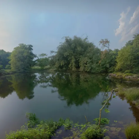 The prompt for generating a high-quality image using Stable Diffusion is as follows:

"A beautiful pond with lush greenery at the bank. (best quality, highres), ultra-detailed, realistic:1.37, HDR, vivid colors, bokeh, portraits, landscape, soft and warm c...