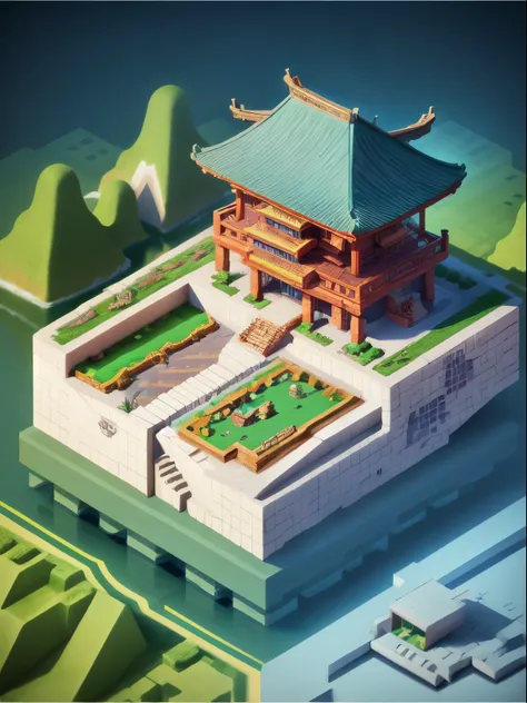 (Isometric:1.5), Chinese Architecture, landscape, unmanned,