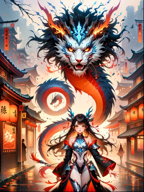 Works of Chinese style masters,(best quality, 4K, high resolution, masterpiece:1.2),Super detailed,lifelike,shining,Traditional Chinese ink painting, willow branches, Wu Changshuo, ((masterpiece)), best quality, illustration, 1 girl, small breasts, beautif...