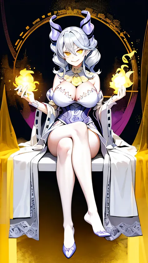 lady labrynth, large breast, yellow eye, glowing, glowing eyes, happy) (digital) (crossed legs style in detailed ) , best qualit...