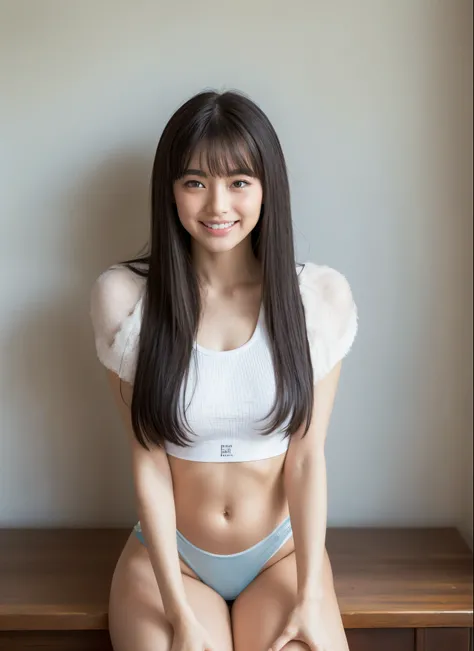 Big breasted beautiful girl in underwear、(((((Expression in love)))))、big clear blue eyes、Bangs above both eyes、very beautiful 18 year old cute girl、Young and beautiful white sexy and very beautiful、Very cute face and ultimate beauty、super long hair、smooth...