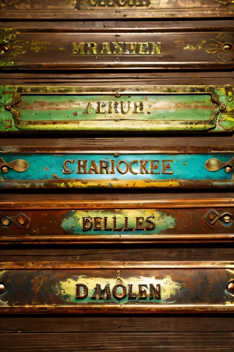 Nameplate、Tattered、Lot、antique、Rusty、Metal fittings、brass、rust、texture