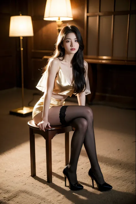 (masterpiece:1.3), (8 thousand, realistic, RAW photos, best quality: 1.4), (1 woman),(sheer silk blouse), (short skirt), (짙은색 realistic 팬티 스타킹),   (wearing stockings), (wearing stockings), (High Heels),  (High Heels),  (very sexy),   (full body shot),  (Be...