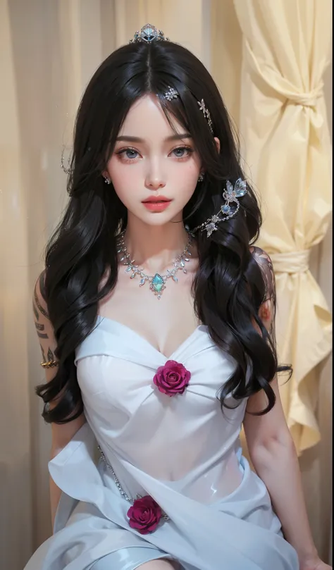 Royal sister，exquisite eyes，ice queen，put the crown on your head，Detailed facial expressions body，tall figure，Gorgeous，Leg length，4K，HD，Sensual，translucent lace，白皙plump figure，pretty face，Little cherry mouth，beautiful and delicious（3D royal sister），plump f...