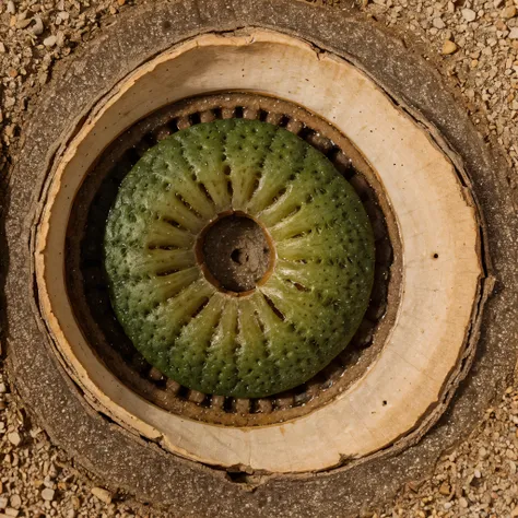 Transverse section of ipomea Root viewed under a microscope, with star shaped design in the middle and gaps around the center in a centric form, fully labelled like an experiment with detailed information. Check online for similar images and design and lab...