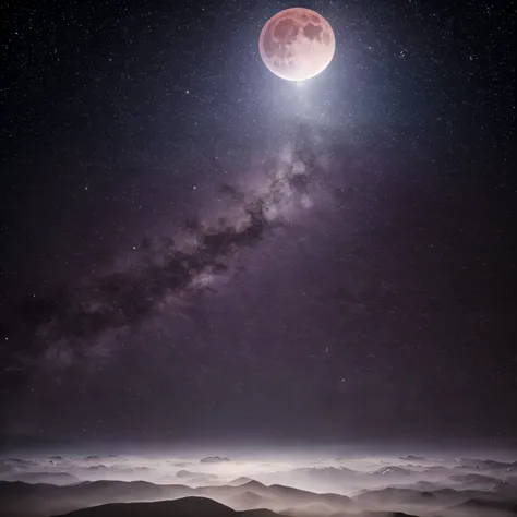 Lunar eclipse, lunar eclipse art, lunar eclipses [black background], moon eclipse, blood moon, night sky, moonlight, star-filled sky, dark atmosphere, fiery red moon, dramatic contrast, breathtaking celestial event, majestic moon phase, moon immersed in sh...