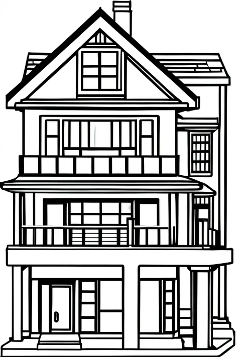 coloring book　line drawing　anime style　black and white　House exterior