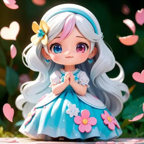 there is a doll that is standing in the grass with hearts, arte digital detalhada fofa, beautiful 3d rendering, 3d rendering of a cute anime girl, nendoroid aquarela, anime estilizado, estilo anime 3d, adorable digital painting, estilo de arte fofo, arte d...