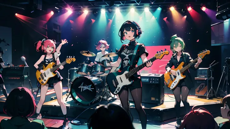 arafed image of a group of girls playing guitar on stage