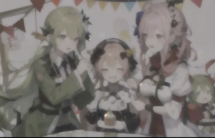 anime characters holding a cake with candles in a box, happy!!!, celebrating a birthday, anime  of friend of wisdom, happy birthday, hidari and vlop, by Kamagurka, doki doki literature club, loputyn and matcha, by Shingei, from girls frontline, eating cake...