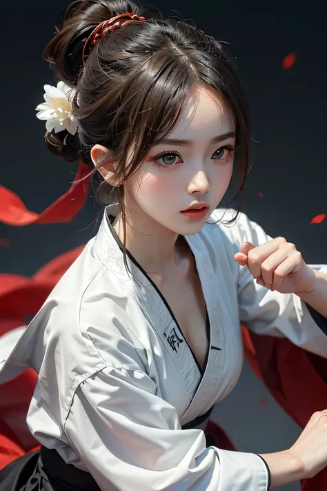 7 head and body、Beautiful eyes in every detail、eyelash、beautiful double eyelids、alone、cute,martial arts, 1 girl, alone, simple background,
Ustration Style, Chinese martial arts arts war scenes, Chinese ink style, martial arts arts style,
(medium breasts:1....