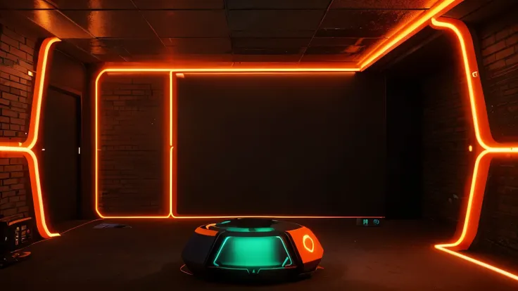 Design a captivating YouTube background inspired by the dynamic ambiance of a gamer or videographers studio, featuring vibrant orange neon lights. Envision a darkened room illuminated by the warm glow of orange neon strips, creating a futuristic and inviti...