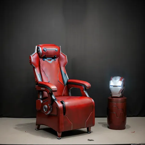 If chair is made for ironman how it looks like, merge of Ironman and chair with cool background 