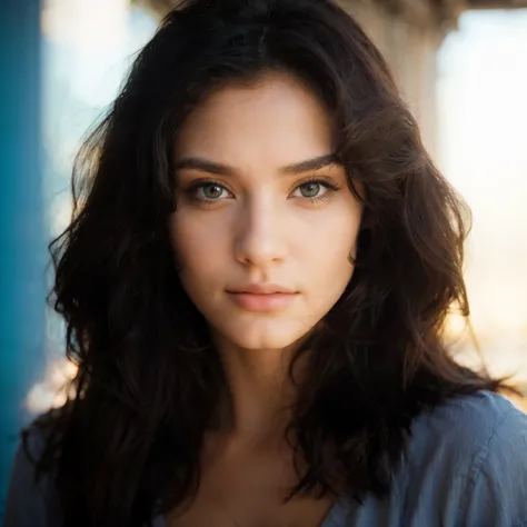 Use the images I uploaded as reference. Beautiful girl on the island of Santorini with the sunset behind her