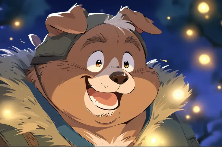 there is a cartoon bear that is smiling and wearing a hat