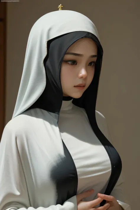 (Masterpiece, Young Nun), (High Quality, Spiritual Figure), (Female Character, Religious Icon), (Detailed Attire, Habit), (Nuns Veil, Covered Head), (Bare Neckline, Modest Plunge), (Natural Complexion, Radiant Skin), (Soft Lighting, Holy Sanctuary), (Reali...