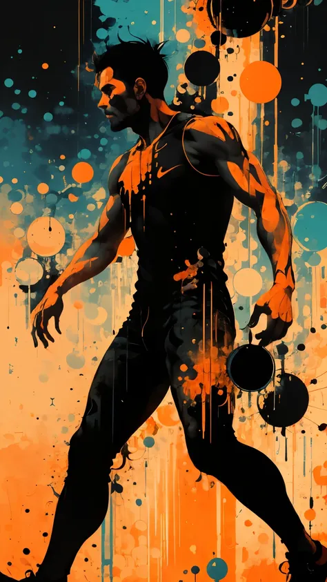 male black silhouette:singer:dynamic pose:profile,ink splash,bold colors,dynamically,colorful,an abstract painting that looks li...