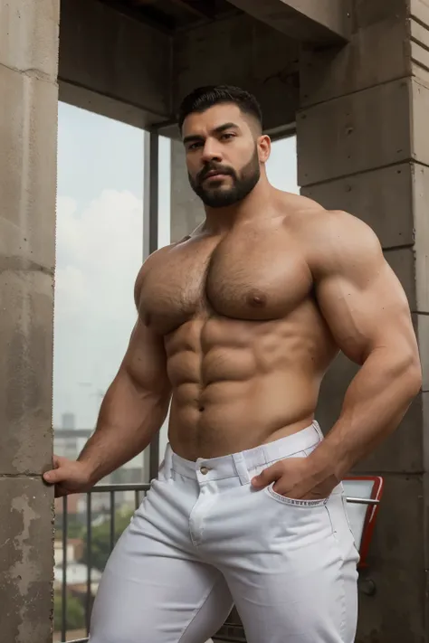 full body photography , man heavyweight bodybuilder cinematic light shorts 70kg full muscle, Bigote grueso y trozo chino barbudo, hombre muy guapo., parte superior del cuerpo sin camisa，perfect body ratio, , huge and bulging erotic pectoral, hipermusculoso...