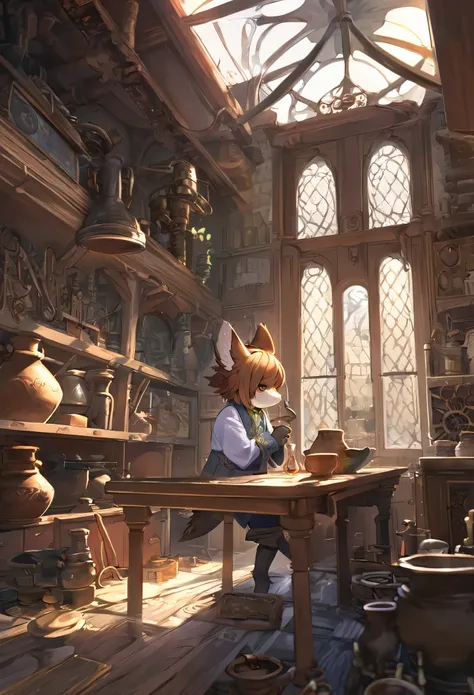 cover page, highres, top quality, best quality, paid reward available, unparalleled masterpiece, perfect artwork, absurdres, High-quality illustrations, super high resolution, detailed background, perfect anatomy(1boy, solo, kemono, furry anthro, alchemist...