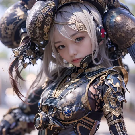 (masterpiece, top quality, realistic, super detailed), beautiful Japanese girl, partially cyborg, divine lighting, fused with a dung beetle, short cut, armor, glossy texture