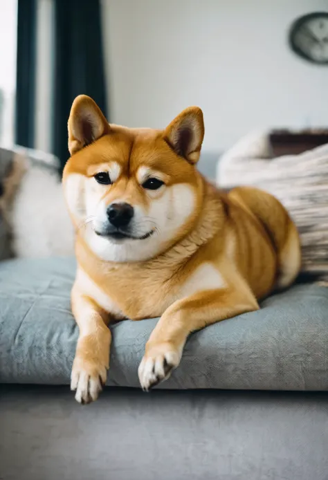 shiba on a sofa