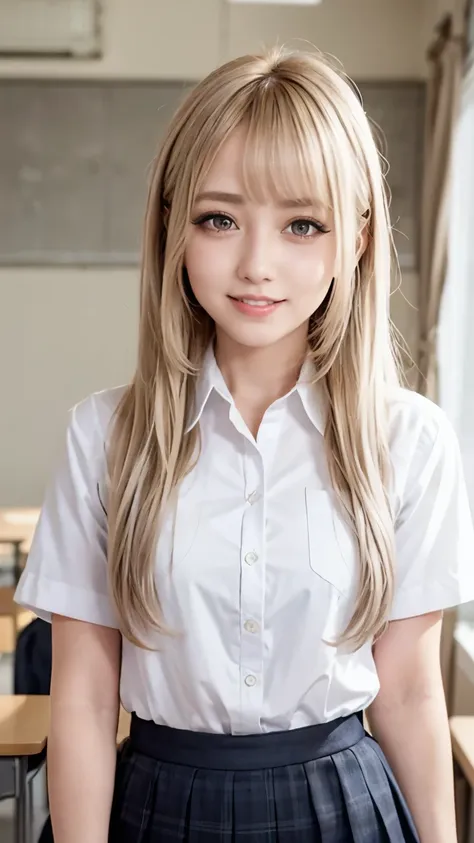 Realistic, masterpiece, highest quality, highest resolution, one Japanese high school girl, 16 years old, upper body photo, She narrows her eyes and looks at me with a shy smile and a smile, smiling with open mouth, Beautiful and detailed eye drawing, (dro...