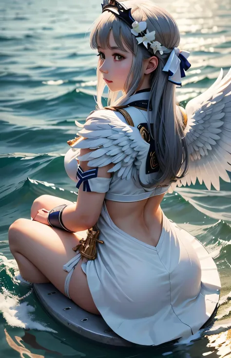 Greek warships、She has the white wings of an angel on her back、