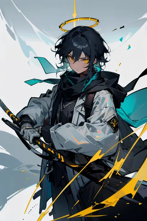 (masterpiece), best quality, 1boy, 1guy, solo, arknights design, arknights operator, (dark hair, black hair, hazel eyes, golden ...