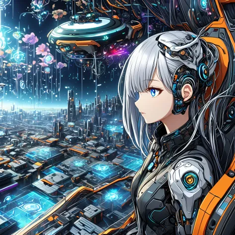 (highest quality、masterpiece、High resolution、detailed)、{(very beautiful girl:1.5),(Cyberpunk attire:1.5)}、web,Sdxl,robot、、(Virtual space:1.3),、artificial intelligence（AI）、(Japan in a new era:1.4)、(drone),VR,AR,clone,biotechnology,
(Smart)・(Flying Car:1.2),...