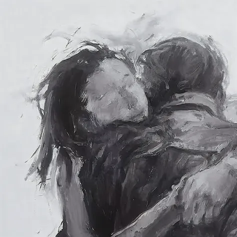 great painting，highest quality，the best paintings，super detailed， painting of a couple embrace each other in a hug, emotional oi...