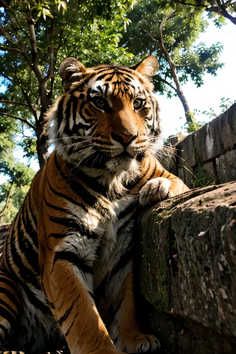 Tigre muito forte e bravo na luz do sol