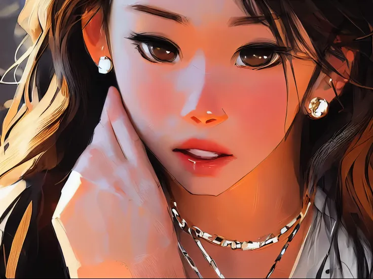 there is a woman with a piercing on her neck and a necklace, realistic artstyle, artwork in the style of guweiz, anime realism style, realistic anime artstyle, realistic anime art style, realistic art style, realism artstyle, realistic anime 3 d style, 🤤 g...