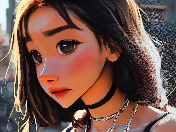 there is a woman with a piercing on her neck and a necklace, realistic artstyle, artwork in the style of guweiz, anime realism style, realistic anime artstyle, realistic anime art style, realistic art style, realism artstyle, realistic anime 3 d style, 🤤 g...