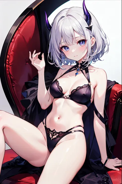 (highest quality)、((Super detailed))、(super delicate)、Sexy cute little devil、 girl、silver hair、beautiful breasts、beautiful thighs、A gorgeous and fantastic light-filled background