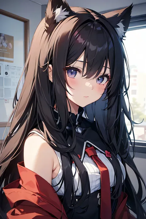 beste-Quality、8K))One woman　Anime girl with long black hair and cat ears、tohsaka-rin、anime moe art style、Fate/Anime style like Stay Night、long hair anime girl、extremely cute anime girl face、nightcore、From the front line of girls、Portrait of a cute anime gi...